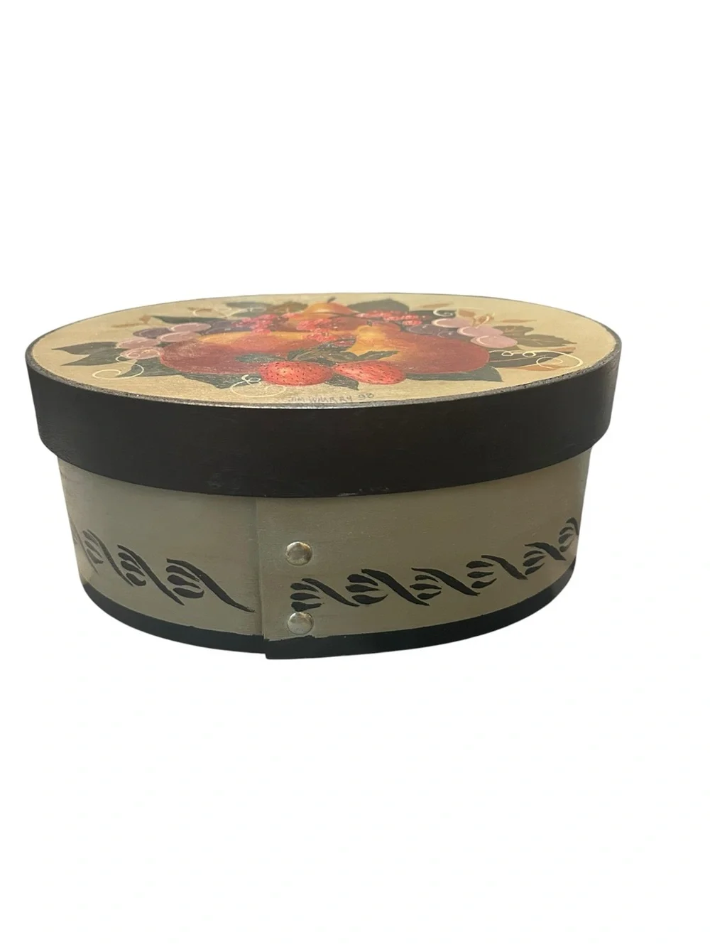 Vintage FOLK ART  signed, dated - HANDPAINTED CHEESE BOX